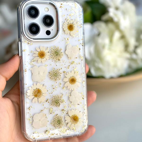 iPhone Uyumlu Beyaz Minik Papatya Canlı Çiçek Telefon Kılıf