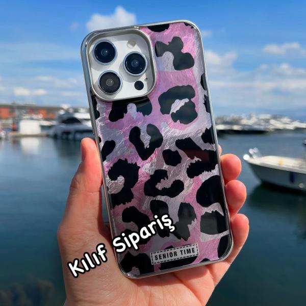 iPhone Uyumlu Parlak Leopar Desenli Telefon Kılıfı